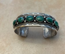 Vintage VIRGIL BEGAY Signed Green Turquoise Sterling Silver Cuff Bracelet Navajo