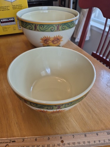 Melamin 3er Set verschachteltes Mischen 10", 8,75" & 7,5" Schüsseln Sonnenblumen Gummiboden EUC - Bild 20 von 24