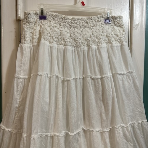 St. John's Bay White Gauze Tiered Boho Maxi Skirt With Lace Embellishments SzMed - Picture 6 of 6