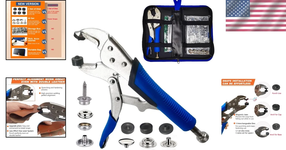 Ergonomic Heavy Duty Snap Fastening Kit with Snap Tool for Boats and Upholstery - Image 2 of 4