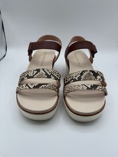 New Cole Haan OG Peyton Flatform Pecan Leather Sandal Snake Print Size 10B