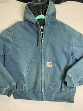 Carhartt JQ296 Canvas Quilt Lined Jacket Men's 2XL Blue Green Vintage 90’s Chore