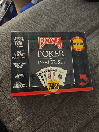 Bicycle Poker & Dealer Set - 2 Decks Cards 200 Poker Chips Tray NEW - Picture 2 of 3