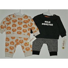 NEW 2 Halloween Outfits Lot Baby 0-3 Months Monster Jack-O Lantern Cat Jack