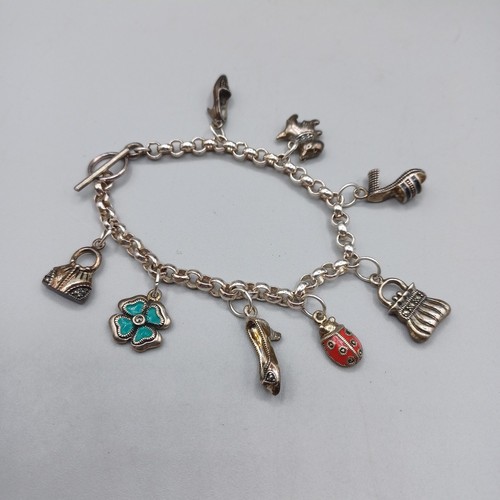 Brazalete vintage de plata esterlina con dije monederos zapatos trébol para perro 7,5"   - Imagen 1 de 11