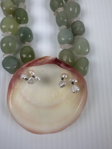 Vintage Green Chalcedony ? Bead Necklace Shell Pendant Statement Boho Jewelry - Picture 15 of 18