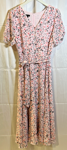 Talbots MIDIKLEID MIT KNOPFLEISTE FIT & FLARE DAMEN GRÖSSE 12 ROSA V-AUSSCHNITT TAILLE BINDEN