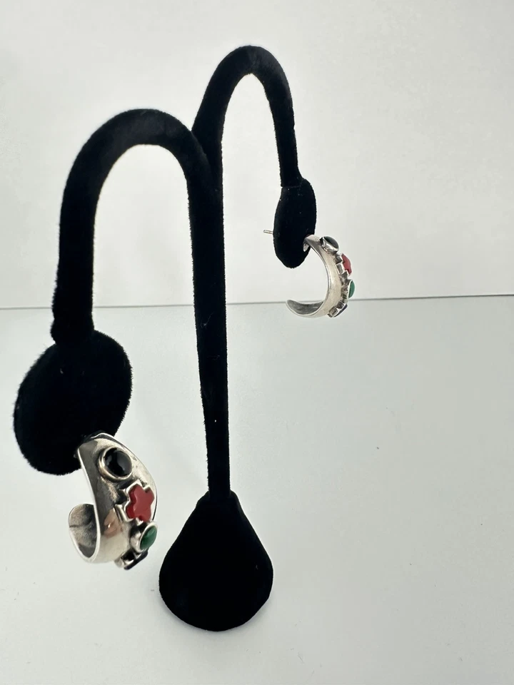 RARO!! Pendientes Navajo de Plata de Ley con Piedras Multicolores Firmados Foto 2 de 4