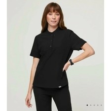 FIGS Gidya Henley Scrub Top Black Women's Size L Hospital Nurse Health Care EUC