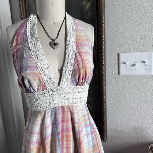 Vintage Forever 21 early 2000s short dress with gingham and lace pattern Size M - Picture 3 of 8