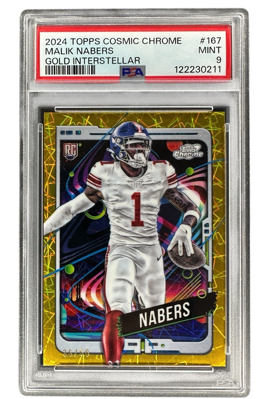 2024 TOPPS COSMIC CHROME GOLD INTERSTELLAR #167 MALIK NABERS ROOKIE /50 PSA 9 RC