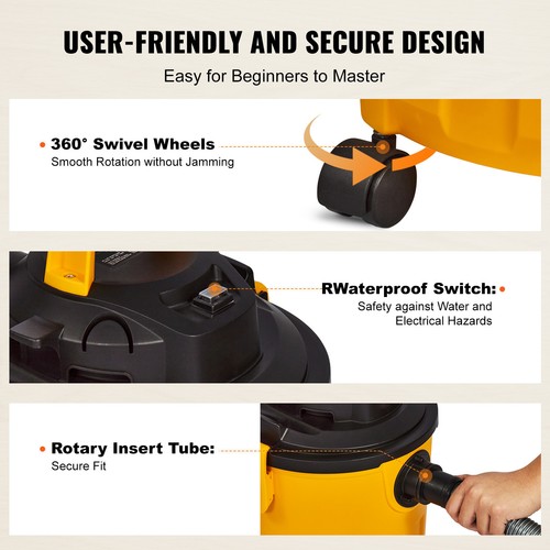 Aspirateur d'atelier humide/sec 5 gallons 6 HP avec accessoires buse crevasse 2 en 1 - Photo 4 sur 9