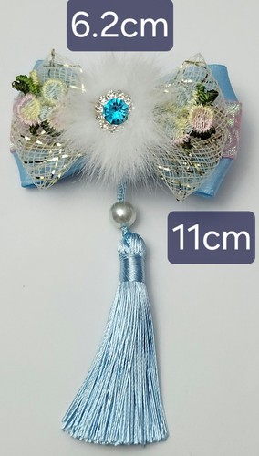 Handmade Blue Jewel Hair Clips With Tassel (Left & Right Clip) - Picture 4 of 6