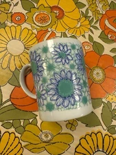Stylecraft Blue Green Daisy Vintage Mug Made In Japan Groovy