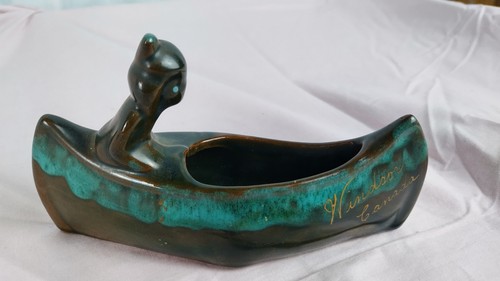 Vtg McMaster Craft Pottery Native American In Canoe Planter ONT Windsor Canada - Picture 5 of 19