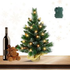 2FT PRE-LIT ARTIFICIAL MINI TABLETOP CHRISTMAS TREE WITH 35 LIGHTS 6 PINECONE