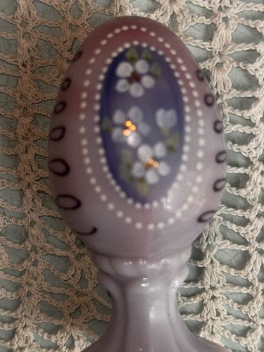 Huevo de vidrio artístico Fenton vintage pintado a mano firmado con pegatina floral 34/3000 COMO NUEVO - Imagen 2 de 11