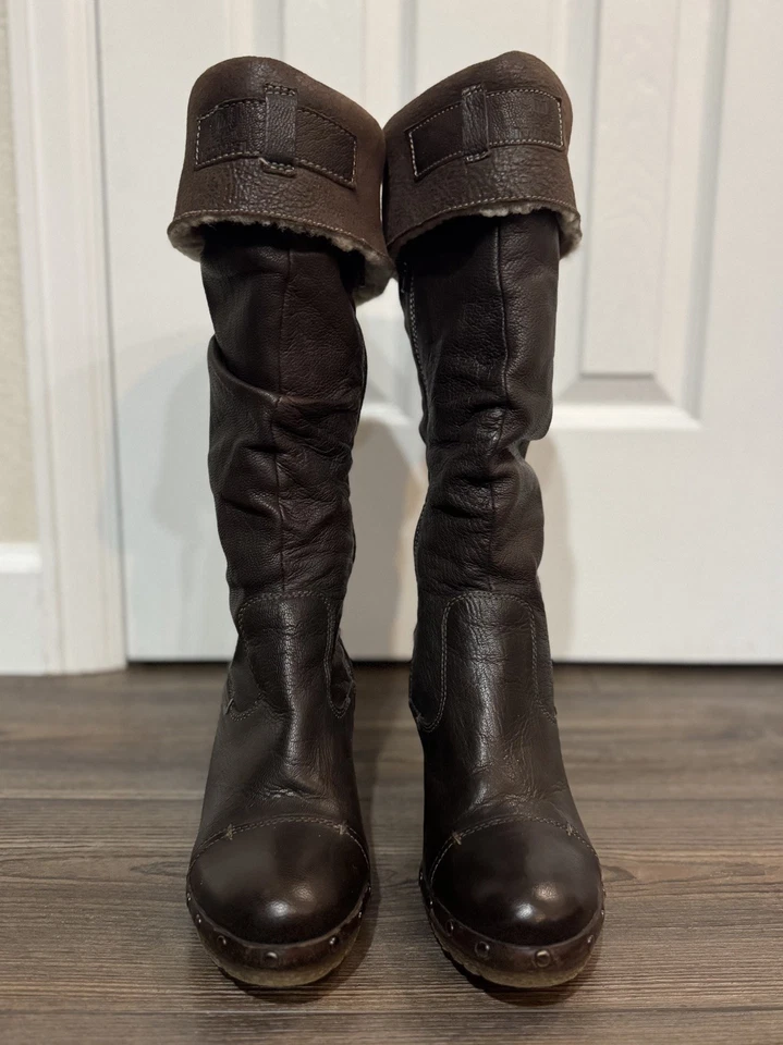 Botas de cuña Manas Italia piel de oveja 38 cuero marrón estilo zueco plegable Foto 3 de 4