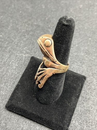 Vintage Frog Ring 3D Modernist Large Chunky Brass 1.5" Long Size 9 - Picture 3 of 16