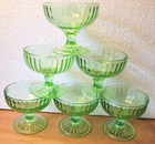 Uranium Glass Sherbet Cups Set 6 Green Ribbed Depression Dessert Glow - READ