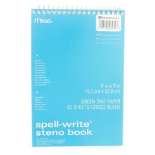 2 Pack Mead Spell-Write Wirebound Steno Book, Gregg Ruled, 6in X 9in, 80 Shee...
