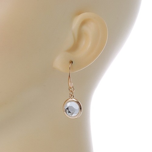 Gold Tone Crystal Round Drop Earrings - 30mm L - Picture 4 of 6