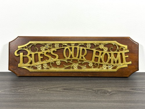 Vintage Blechschild „ Bless Our Home “ aus Holz 17 Zoll lang - Bild 1 von 17