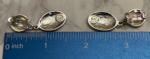 Signed LC Vintage Silver Tone Dangle Clip On Earrings Jewelry Gar3-30 - Picture 8 of 9