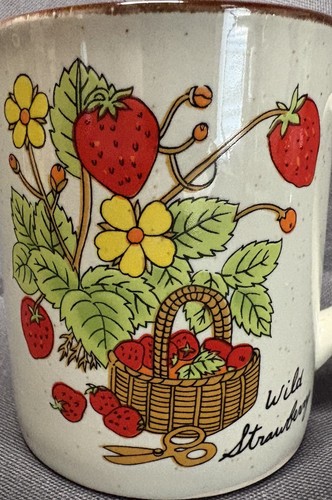 Vintage Wilde Erdbeere Kaffeebecher Tasse Steingut braun gesprenkelt Obst MCM 70er Boho - Bild 2 von 5