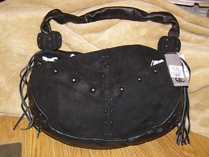 Black-Purse-Designer-Handbag-Studded-Suede-New-Fringed-Chic-Spacious-Accessory