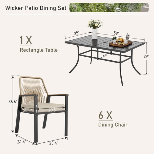 Outdoor Rattan Furniture Set Patio Dining Table Chairs Set Wicker Armchairs - Picture 2 of 14
