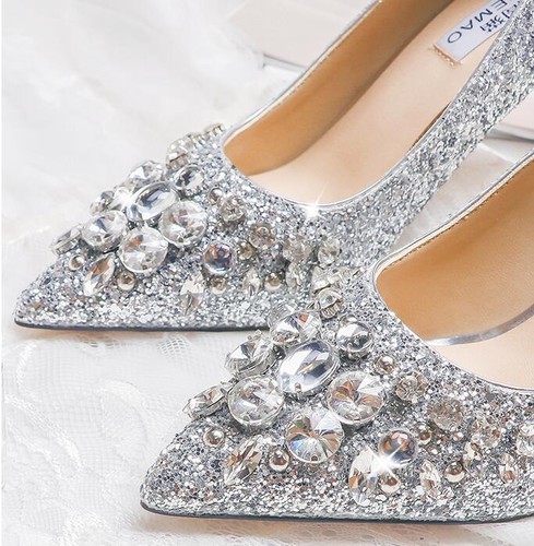 Sequin Womens Pointed De Toe Stilettos Shiny Talon Mgic Mariage Chaussures Crystal Pumps qqwHZ7x8A