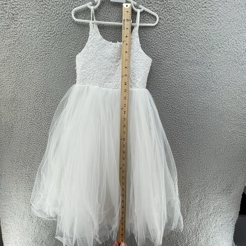Princess Flower Girl Dress 6-7 White Floral Top Tulle Skirt Ball Gown Wedding - Picture 16 of 16
