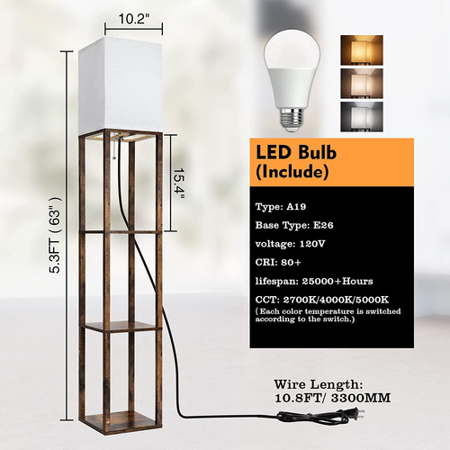 Floor Lamp with Shelves, Modern Shelf Lamp for Display Storage, 3 Color Temperat - Picture 7 of 8