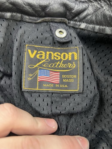 Vanson Vintage Black Motorcycle Leather Jacket Fits like a XS - S - 23in Length - Picture 3 of 10