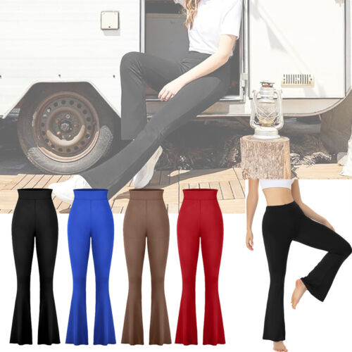 Bootcut Yoga Pants Pockets Women Wide Leg Pant High Waist Workout Dress Leggings - Picture 8 of 23