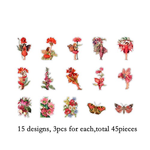 Vintage Flower Fairy Child PET Stickers Journals Planner Scrapbook Paper Crafts - Imagen 11 de 16