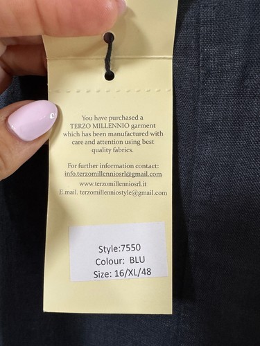 NWT Terzo Millennio Navy Linen Tunic Size XL Italy Lagenlook Resort Quiet Luxury - Picture 12 of 15