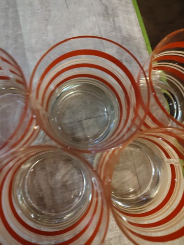 (6) Vintage Burnt Orange And White 5" Highball Entertainment Time 6 Glasses - Picture 11 of 13