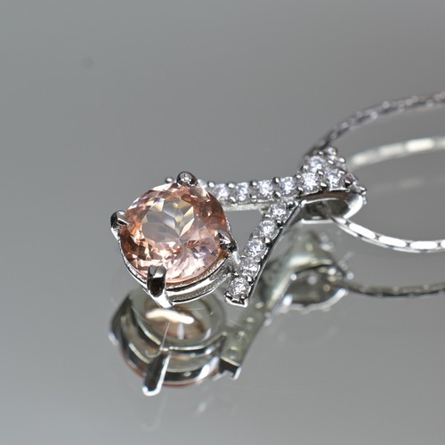 Ciondolo zaffiro Padparadscha naturale 2 ct in argento 925 collana con diamanti - Foto 7 di 8