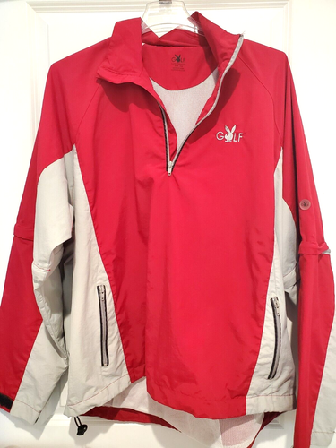 Chaqueta cortavientos Playboy Golf vintage para hombre XXL gris borgoña 1/4 cremallera