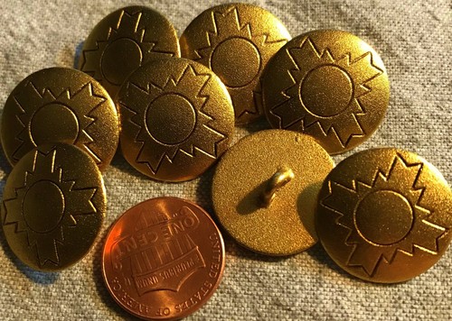 8 New Brushed Brass Tone Metal Shank Buttons 13/16" 20mm # 4874