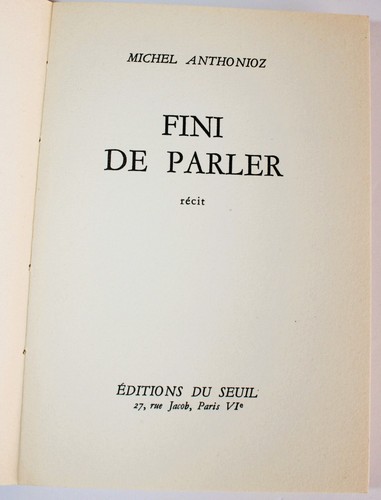 MICHEL ANTHONIOZ FINI DE PARLER 1970 SIGNED W/ INSCRIPTION TO ARTIST GINA PELLON - 第 8/9 張圖片