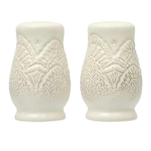 Pioneer Woman Vintage Lace Salt & Pepper Shaker Set Stoneware Linen - Picture 7 of 9