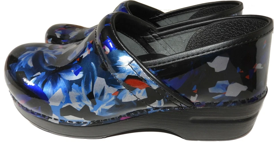 Dansko Professional Clogs Blue Patent Loafer Mules 40  Platform Shoes