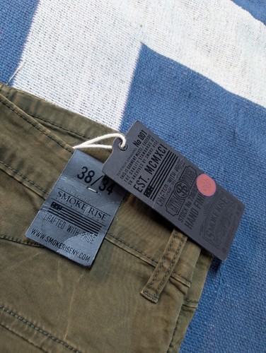 NWT SMOKE RISE MEN'S MOTO ZIPPERS JEAN Straight Army Green Sz 38x34 Slim Fit - Picture 5 of 8