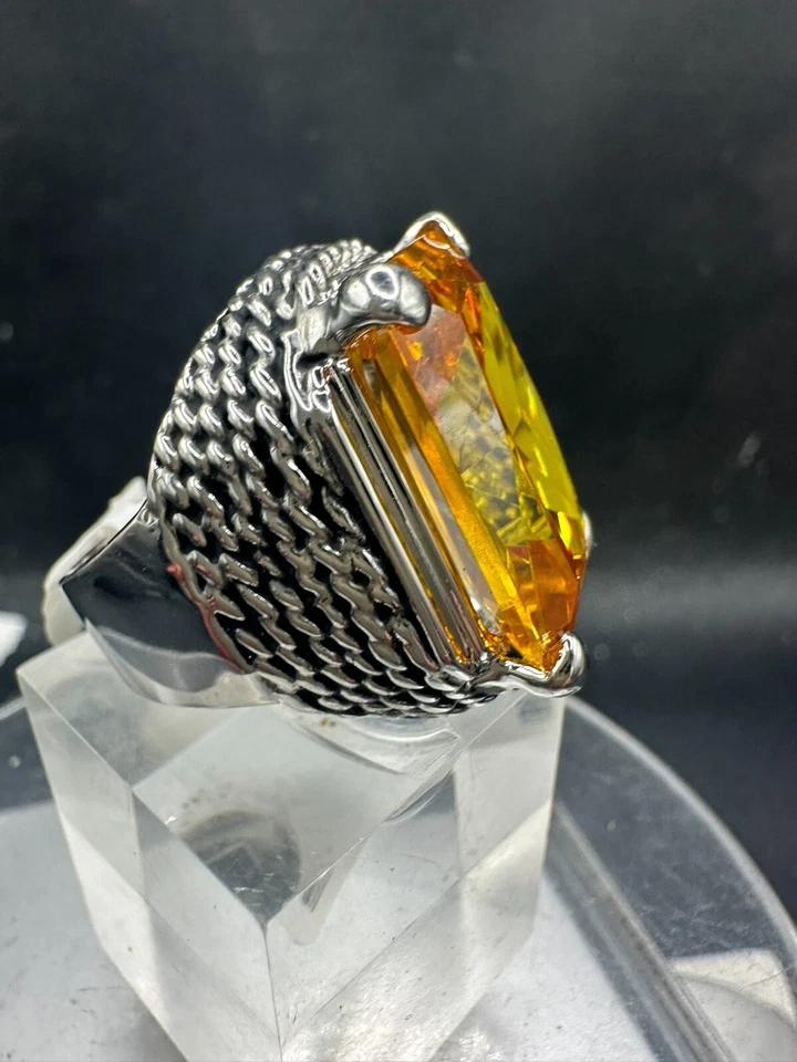 Anillo Champagne Cóctel Esmeralda Marrón Rodio Estampado Damas CZ Foto 4 de 4