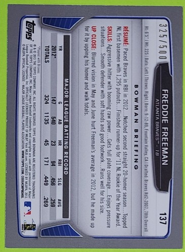 2011 BOWMAN FREDDIE FREEMAN AUTO GOLD BLUE 3-CARD LOT DODGERS WORLD SERIES MVP - Picture 7 of 7