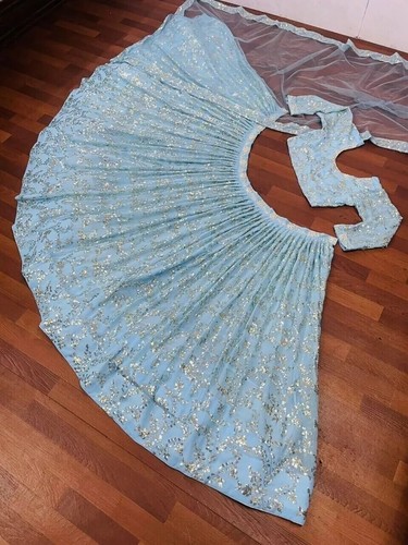 Atractiva Georgette Lehenga Choli Color Azul Cielo Con Dupatta Para Fiesta - Imagen 11 de 11