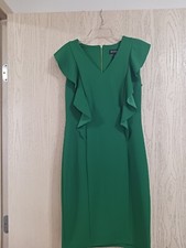 Enfocus Studio Womens Dress Green Sz 4 Sleeveless Ruffles Shift Work Chic Dress 